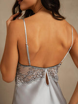 [Gråblå] SilkSilky-SE Spaghetti Strap Deep V Neck Nattlinne 004
