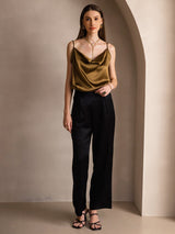 [Brun] SilkSilky-SE Spaghetti Strap Cowl Neck Cami Toppar 006