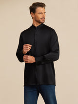 [Svart] SilkSilky-SE Long Sleeve Stand Collar Herrskjorta 005
