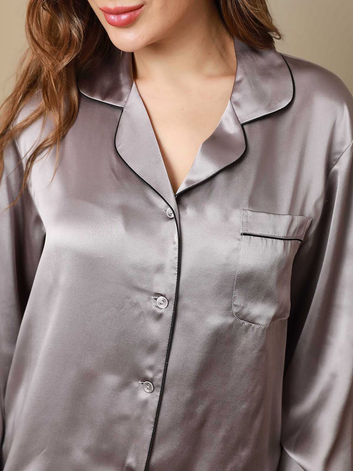 [Grå] SilkSilky-SE Rent Silke Womens Pajamas 007
