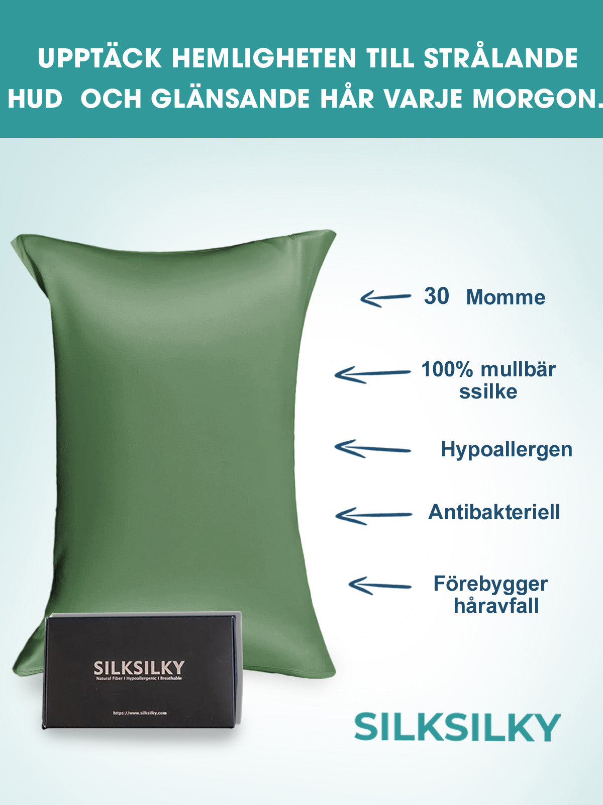 SilkSilky SE 30Momme Rent Silke Pillowcase Grågrön 003