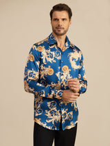 [Navy Drake] SilkSilky-SE Long Sleeve Lapel Collar Herrskjorta 004