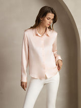 [Ljusrosa] SilkSilky-SE Long Sleeve Lapel Collar Damskjorta 006