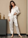 SilkSilky SE Rent Silke Lång Ärm Slag Dam Pyjama Vit 003