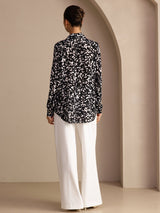 [Svart Prickig] SilkSilky-SE Long Sleeve Lapel Collar Blus 002