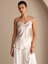 [Beige] SilkSilky-SE Spaghetti Strap V Neck Cami Toppar 001