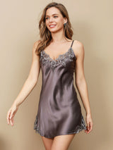 [Lila Grå] SilkSilky-SE Spaghetti Strap V Neck Nattlinne 003