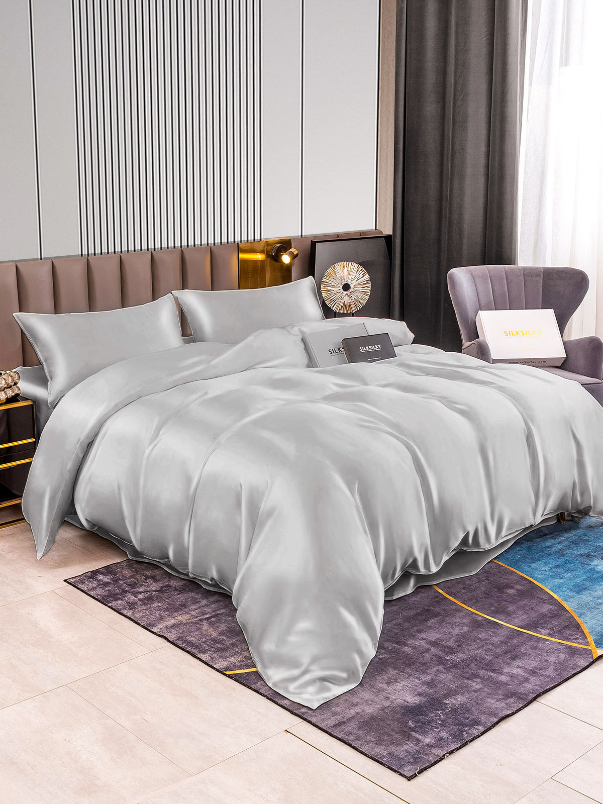 SilkSilky SE 22Momme Rent Silke Bedding Set Silver 002