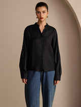 [Svart] SilkSilky-SE Long Sleeve Blouse 003