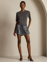 [Grå] SilkSilky-SE Half Sleeve Crewkrage Dam T-Shirt 009