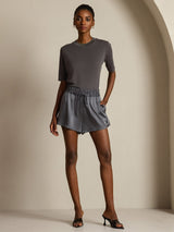 [Grå] SilkSilky-SE Half Sleeve Crewkrage Dam T-Shirt 009