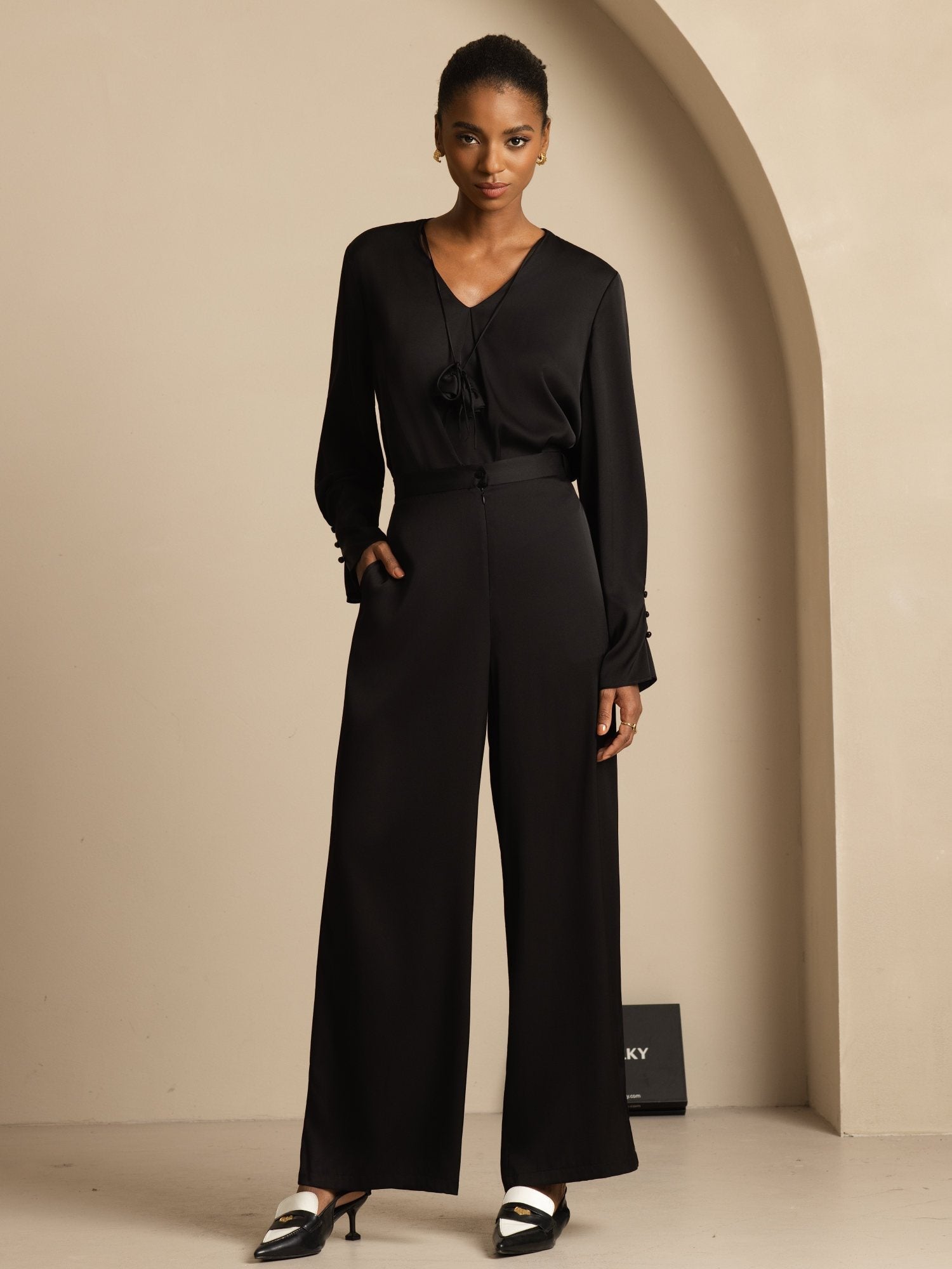 [Svart] SilkSilky-SE 19Momme Silke Womens Pants 006