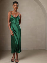 [Grön] SilkSilky-SE Spaghetti Strap V Neck Klänning 001