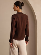 [Mörk Choklad] SilkSilky-SE Long Sleeve Tie Neck Damblusar 002