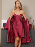 SilkSilky SE Rent Silke 3/4 Ärm Nightgown&Robe Set Vin 002