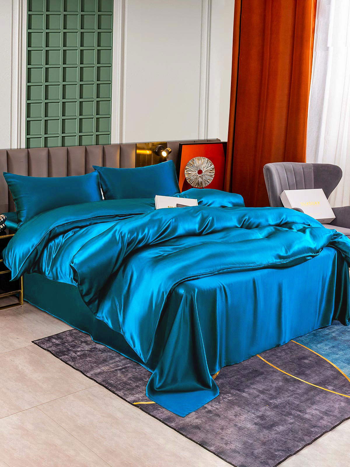 [Kungsblått] SilkSilky-SE 25Momme Rent Silke Bedding Set 002