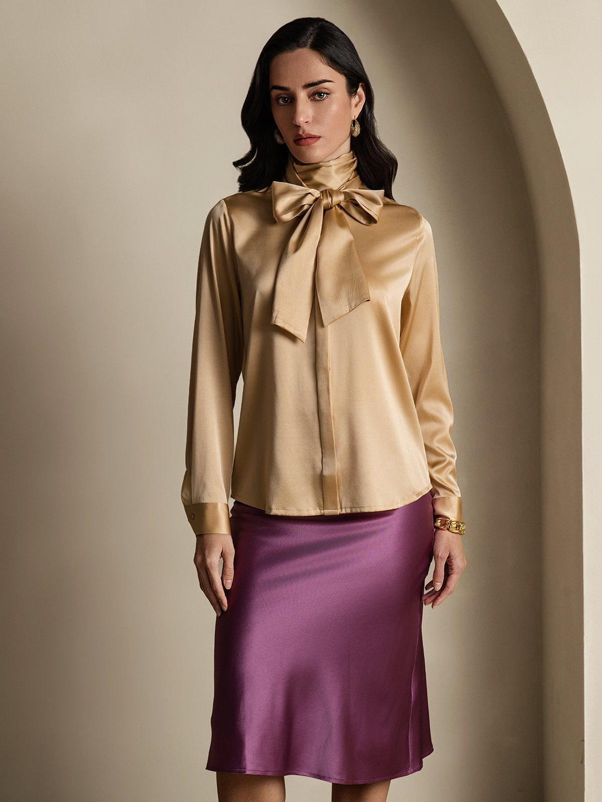 [Champagne] SilkSilky-SE 19Momme Silke Womens Shirt 001