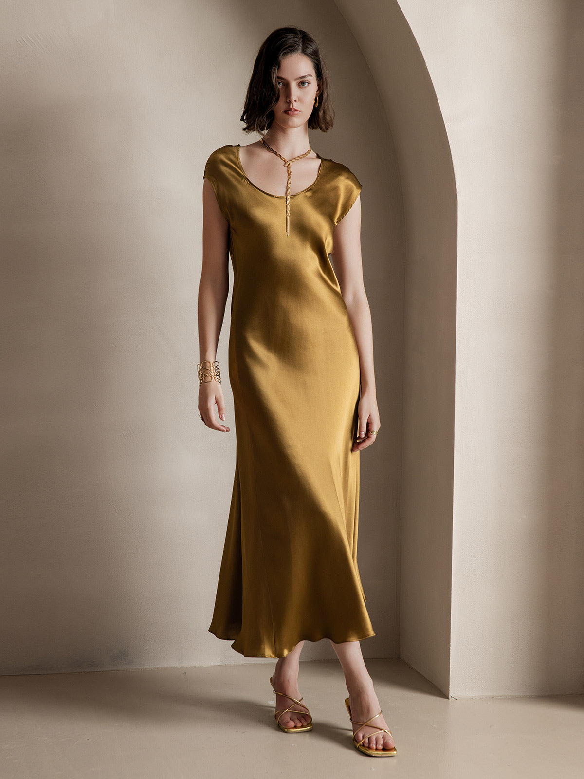 SilkSilky-SE 19Momme Silke Ärmlös Dress Brun 005