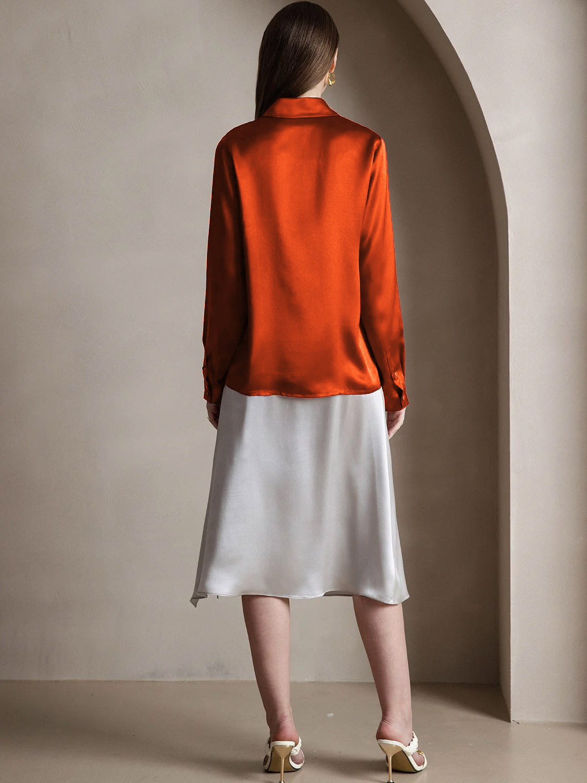 [Kola] SilkSilky-SE 19Momme Silke Lapel Collar Damskjorta 006