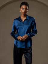 [Kungsblått] SilkSilky-SE Long Sleeve Lapel Collar Damskjorta 003