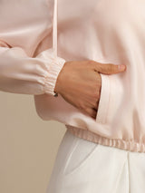 [Rosa] SilkSilky-SE 18Momme Lång Ärm Ståkrage Dam Ytterkläder 005