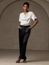 [Vit] SilkSilky-SE Short Sleeve Cowl Neck Damblusar 006