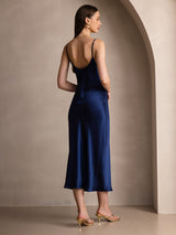 [Mörkblå] SilkSilky-SE Spaghetti Strap V Neck Klänning 002