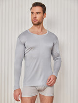 [Ljusgrå] SilkSilky-SE Long Sleeve Round Neck Herr T-Shirt 001