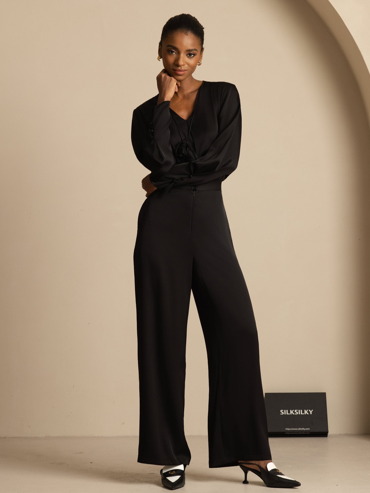 [Svart] SilkSilky-SE 19Momme Silke Womens Pants 007