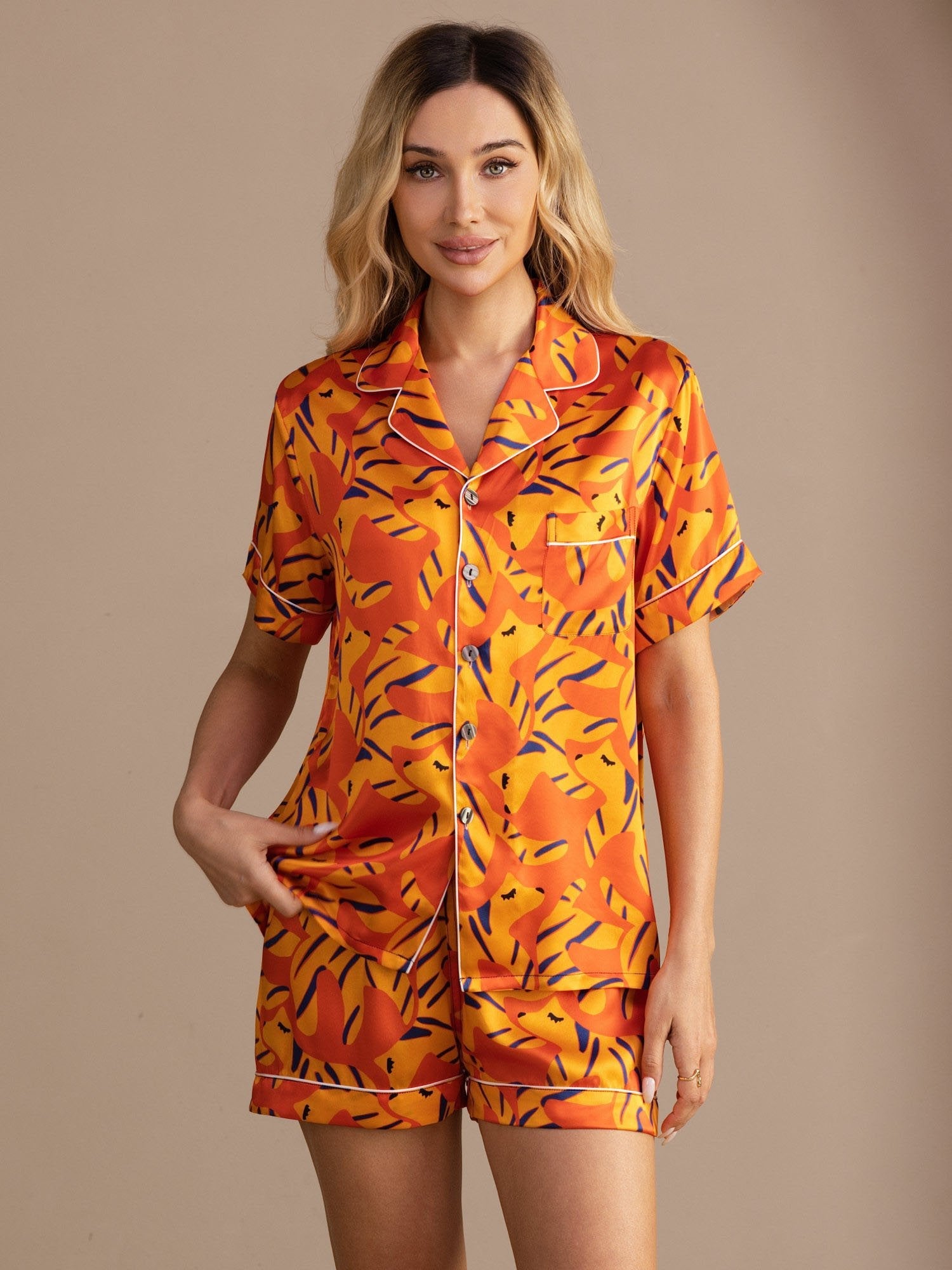 [Orange Hund] SilkSilky-SE Short Sleeve Lapel Collar Dam Pyjama 001