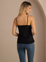 [Svart] SilkSilky-SE Spaghetti Strap V Neck Cami Toppar 002