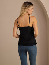 [Svart] SilkSilky-SE Spaghetti Strap V Neck Cami Toppar 002
