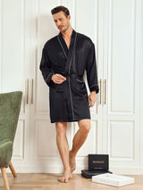 [Svart] SilkSilky-SE Rent Silke 3/4 Ärm Mens Robe 003