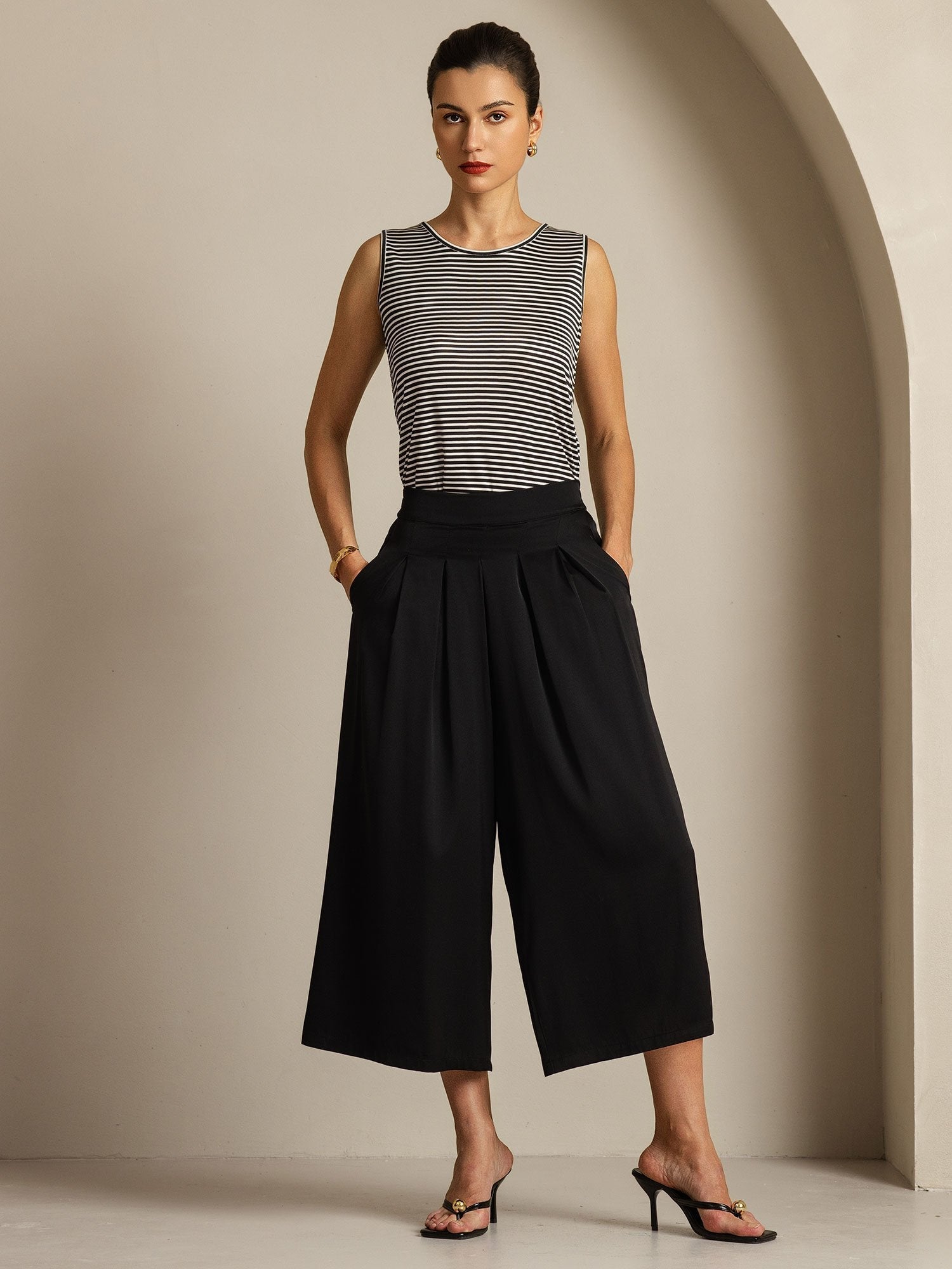 [Svart] SilkSilky-SE 19Momme Silke Womens Pants 006