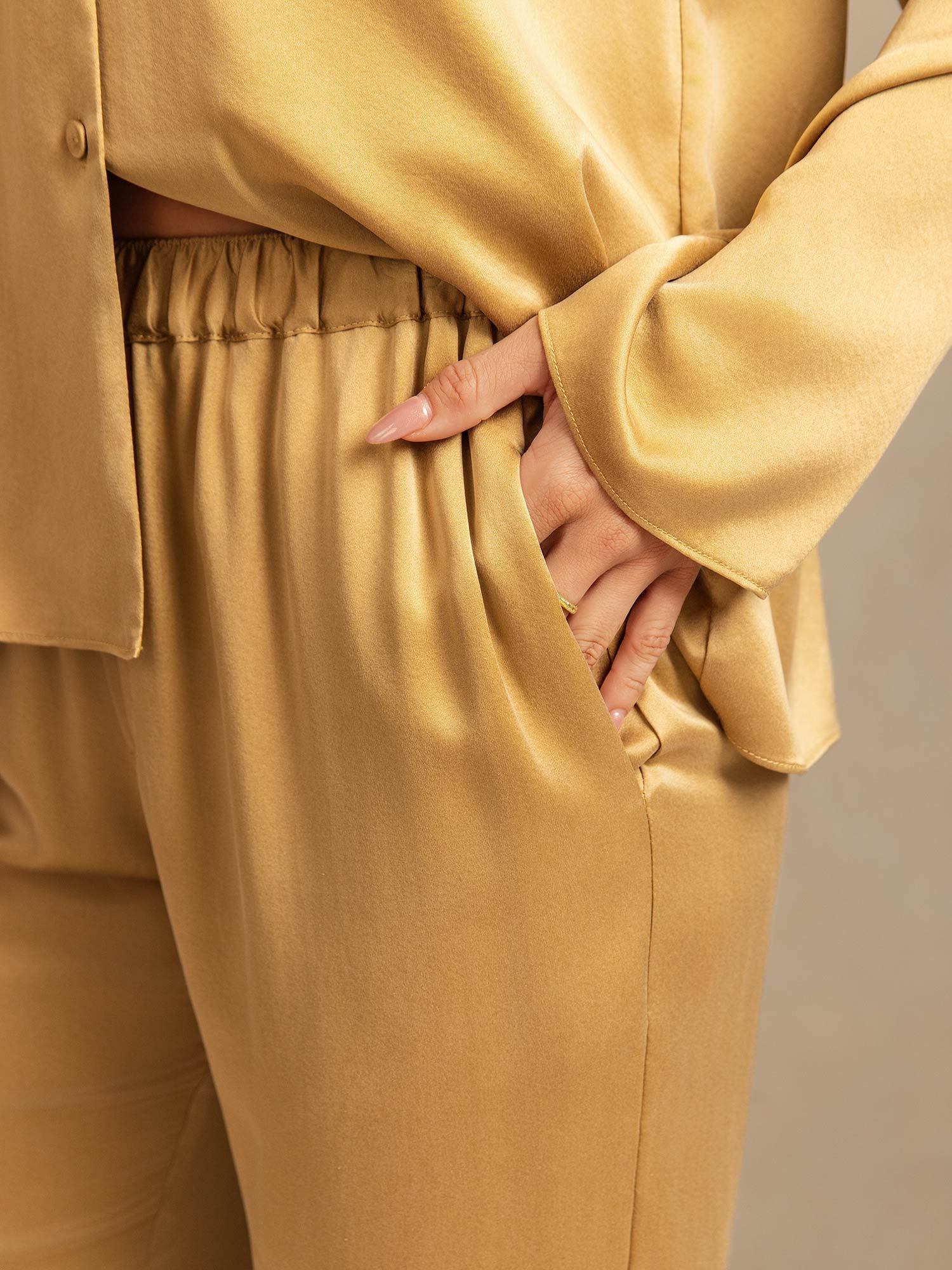 [Tan] SilkSilky-SE 19Momme Silke Skårad Dam Pyjama 005