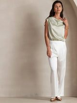 [Ljusgrön] SilkSilky-SE Cap Sleeve Cowl Neck Dam T-Shirt 006