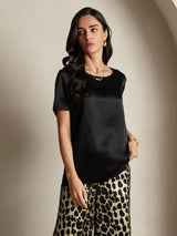 [Multi] SilkSilky-SE Rent Silke Kort Ärm Round Neck Dam Pyjama 003