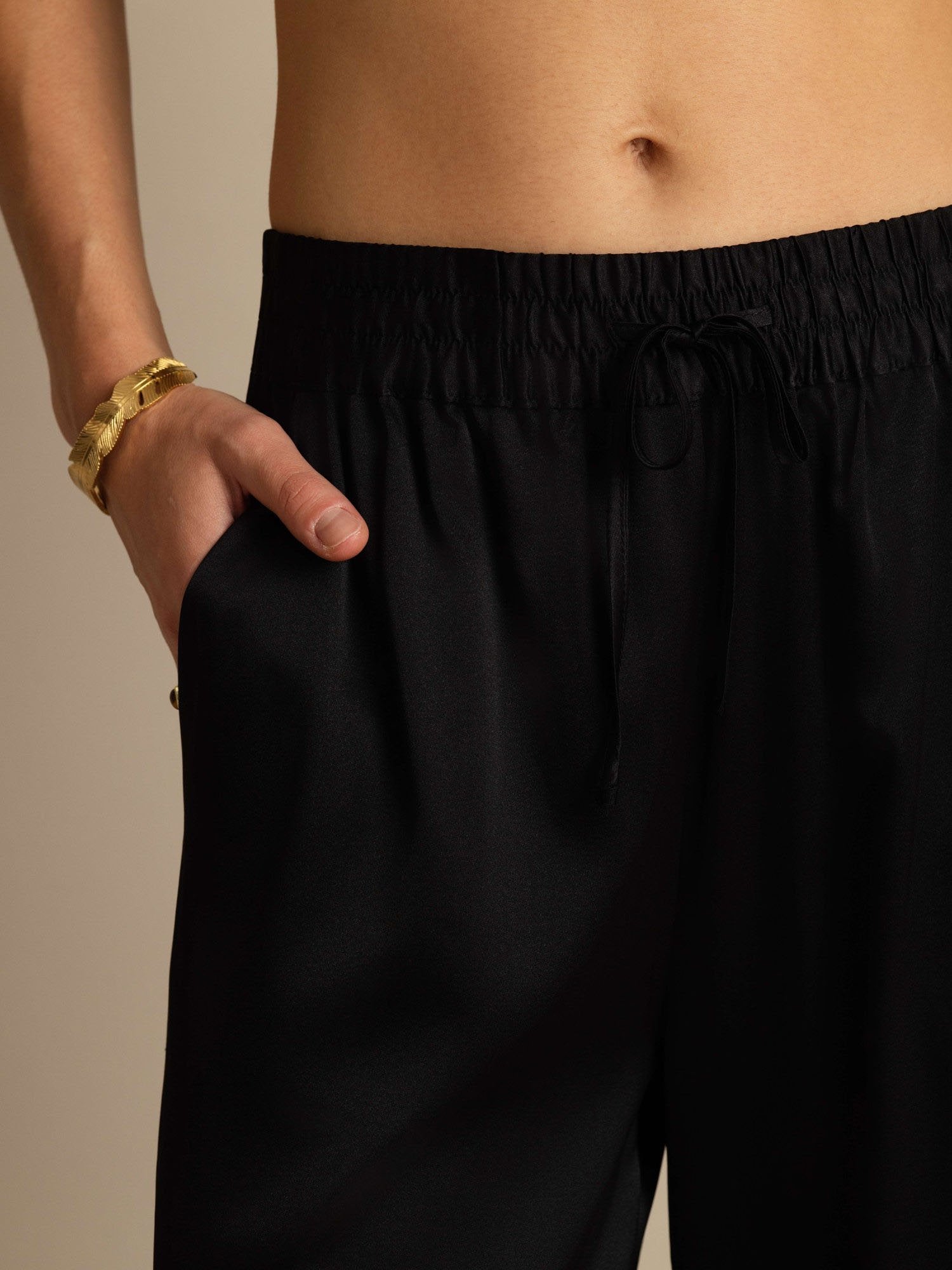 [Svart] SilkSilky-SE 19Momme Womens Pants 006