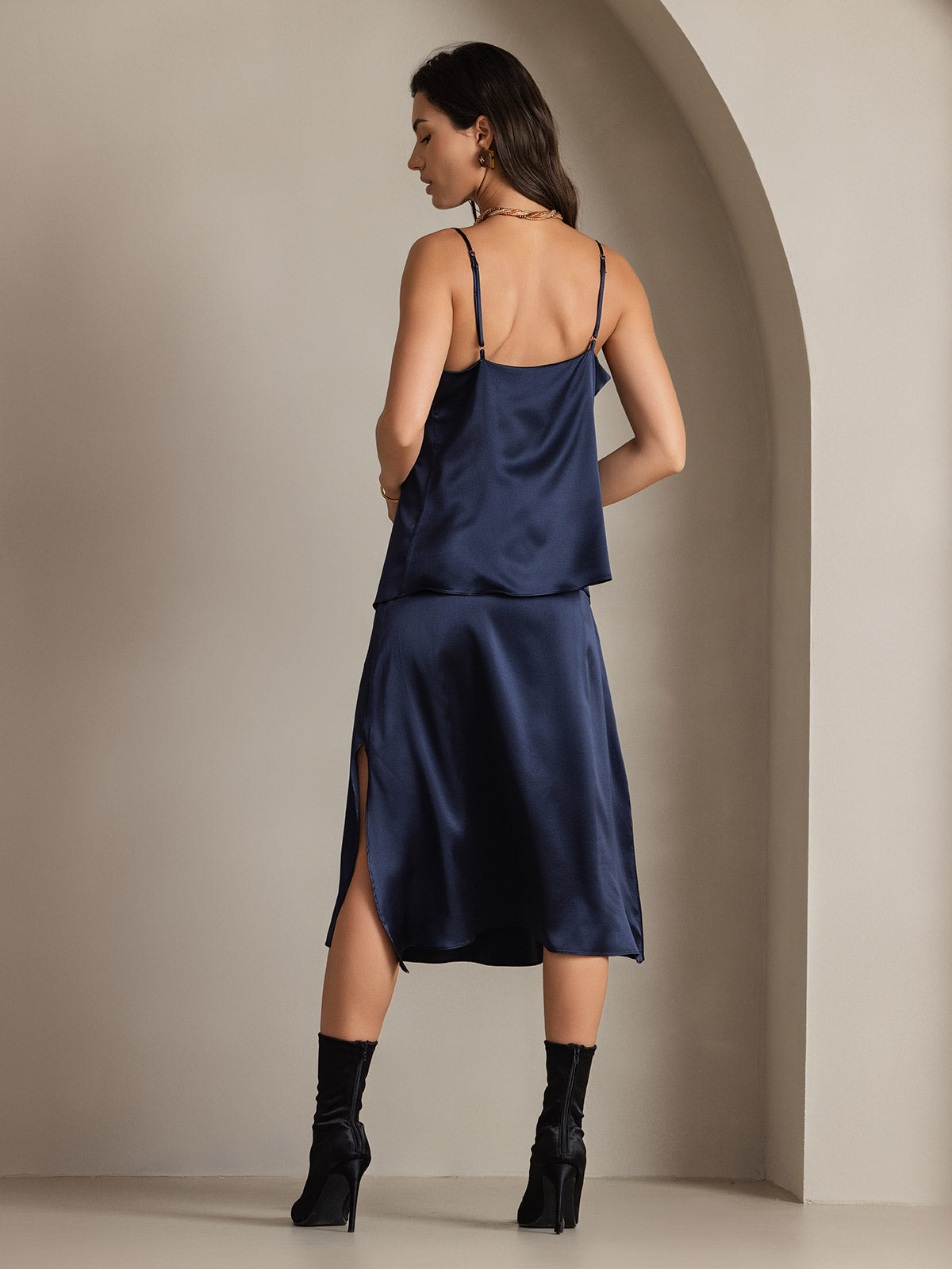 [Mörkblå] SilkSilky-SE 19Momme Silke Skirt 002