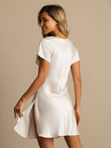 [Vit] SilkSilky-SE Short Sleeve V Neck Nattlinne 002