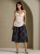 [Beige] SilkSilky-SE Spaghetti Strap Cowl Neck Cami Toppar 006