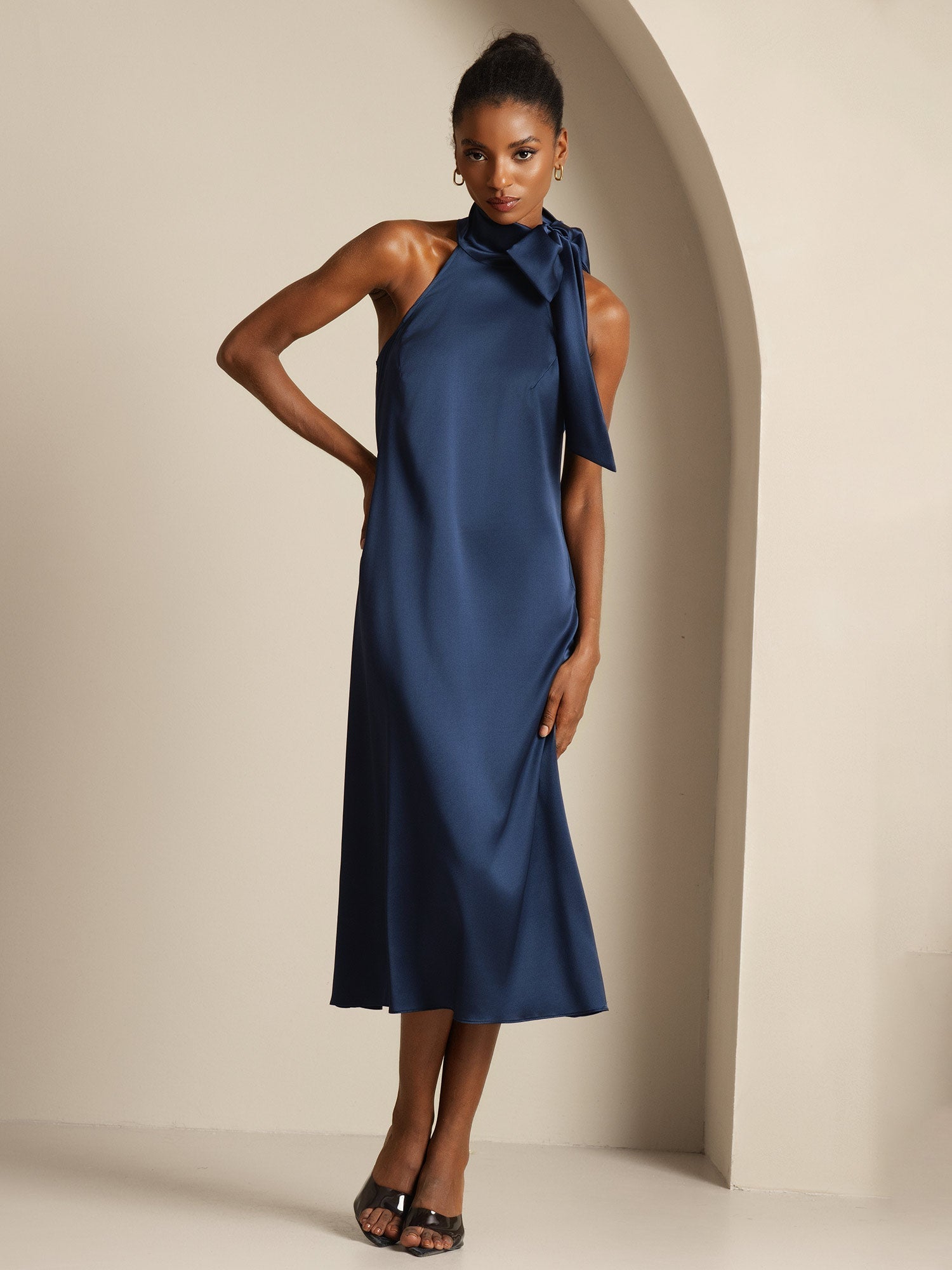 [Mörkblå] SilkSilky-SE 19Momme Silke Dress 008,