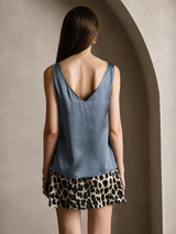 [Äkta Petrol] SilkSilky-SE Sleeveless V Neck Cami Toppar 002