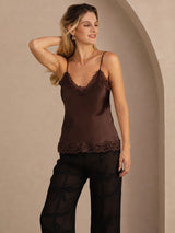 [Brun] SilkSilky-SE Spaghetti Strap V Neck Cami Toppar 003