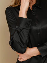 [Svart] SilkSilky-SE Long Sleeve Lapel Collar Damskjorta 008