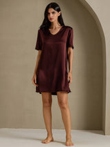 [Brun] SilkSilky-SE Half Sleeve V Neck Nattlinne 007