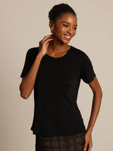 [Svart] SilkSilky-SE Kort Ärm Rund Halsringning Dam T-Shirt 005
