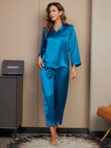 [Kungsblått] SilkSilky-SE Long Sleeve Lapel Collar Dam Pyjama 001