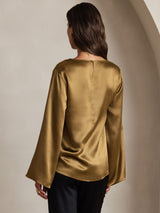[Brun] SilkSilky-SE Long Sleeve Boat Neck Blus 002