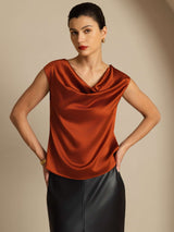 [Kola] SilkSilky-SE Cap Sleeve Cowl Neck Dam T-Shirt 004